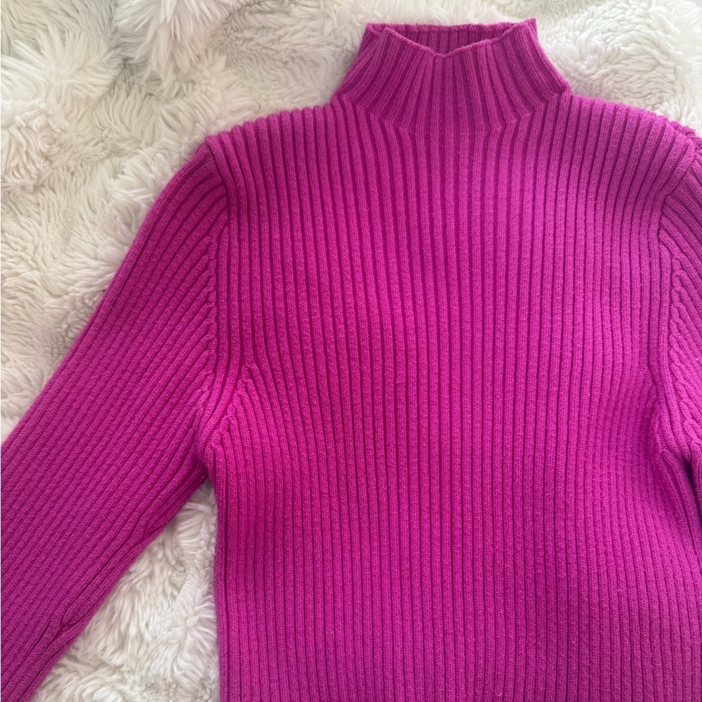 ZARA ribbed hot pink turtleneck sweater